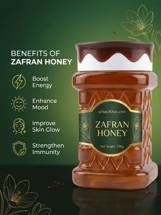 sehat khas zafran honey 500g jar – pure saffron infused honey