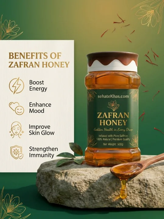 sehat khas zafran honey 500g jar – pure saffron infused honey